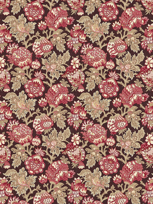 Scalamandre Canterbury Linen Print Mulberry Red Brown Jacobean Tree of Life Fabric - Special Order- By The Yard