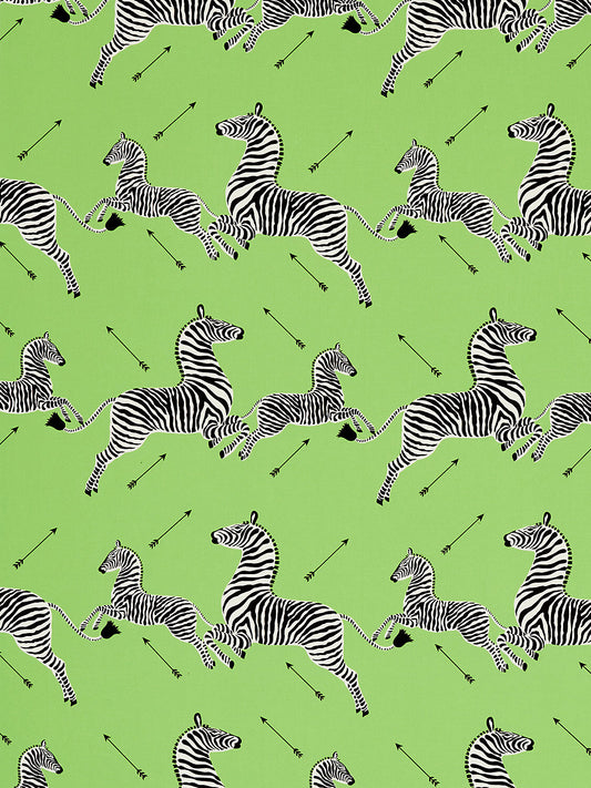 Scalamandre Zebras Petite Lime Green Black White Cotton Print Animal MSRP USD258/y