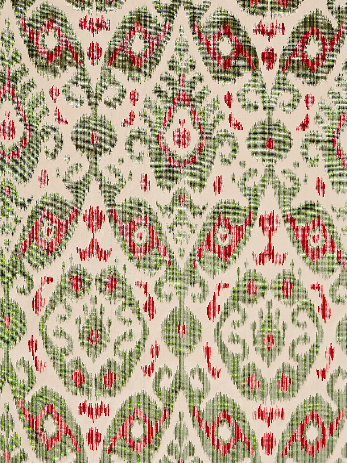 Special Order Scalamandre Tashkent Velvet Spring Green Ikat Red Black Beige Cotton Viscose MSRP USD624/y
