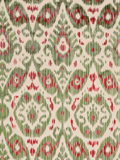 Special Order Scalamandre Tashkent Velvet Spring Green Ikat Red Black Beige Cotton Viscose MSRP USD624/y