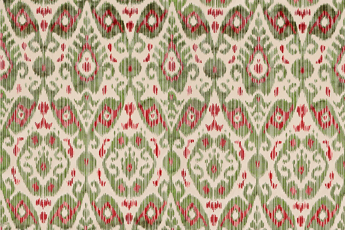 Special Order Scalamandre Tashkent Velvet Spring Green Ikat Red Black Beige Cotton Viscose MSRP USD624/y