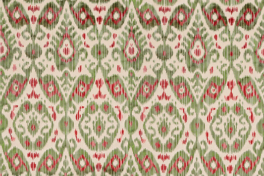 Special Order Scalamandre Tashkent Velvet Spring Green Ikat Red Black Beige Cotton Viscose MSRP USD624/y