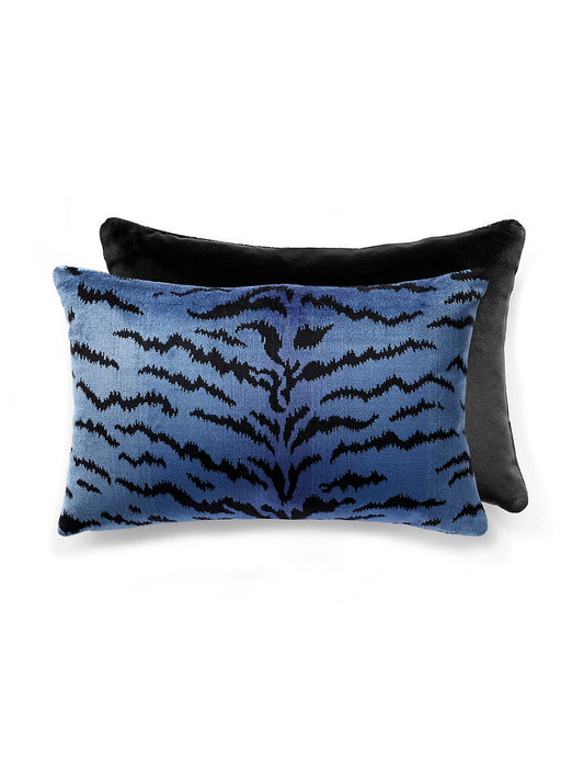 Scalamandre Tigre / Silk / Velvet 14 X 22 - Blues & Black / Black Decorative Pillow