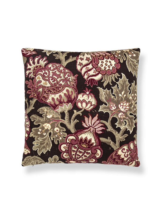 Scalamandre Canterbury Linen Pillow Mulberry Pillow Case Square Brown Red Beige Jacobean Tree of Life - 22"x22" inches -Special Order