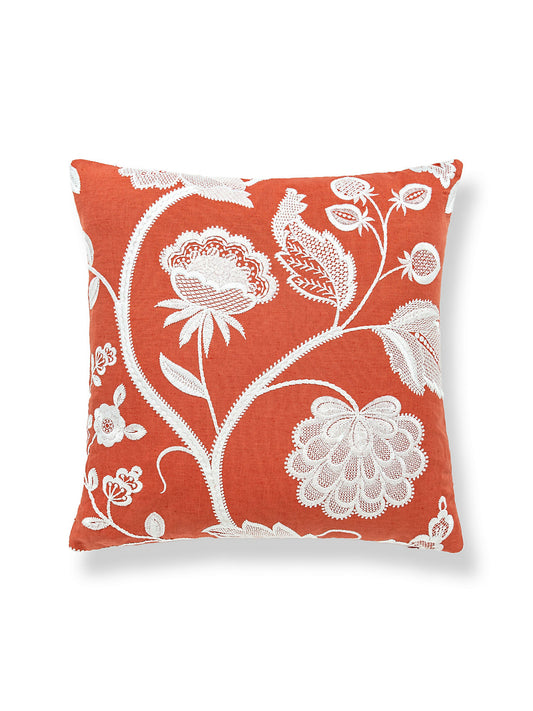 Scalamandre Kensington Embroidery 22 X 22 - Coral Decorative Pillow