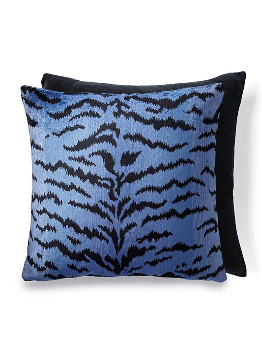 Scalamandre Tigre / Silk / Velvet 22 X 22 - Blues & Black / Black Decorative Pillow