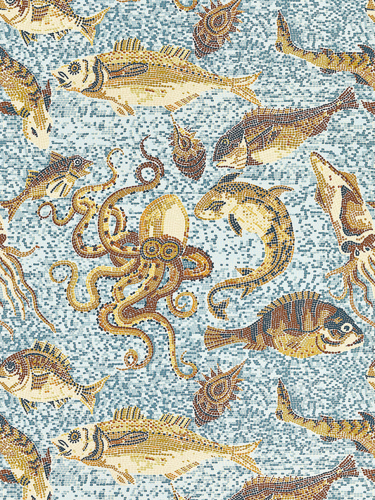 Scalamandre Mikonos Ochres & Aqua Wallcovering
