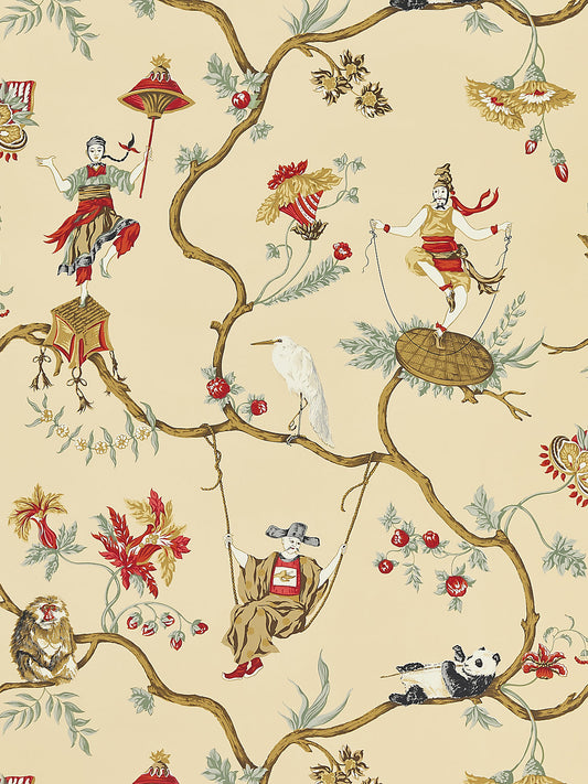 Scalamandre Ming Circus Multi on Tea Wallcovering