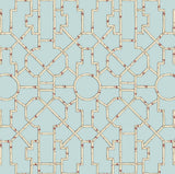 Scalamandre Baldwin Bamboo Cream & Red on Aqua Wallcovering
