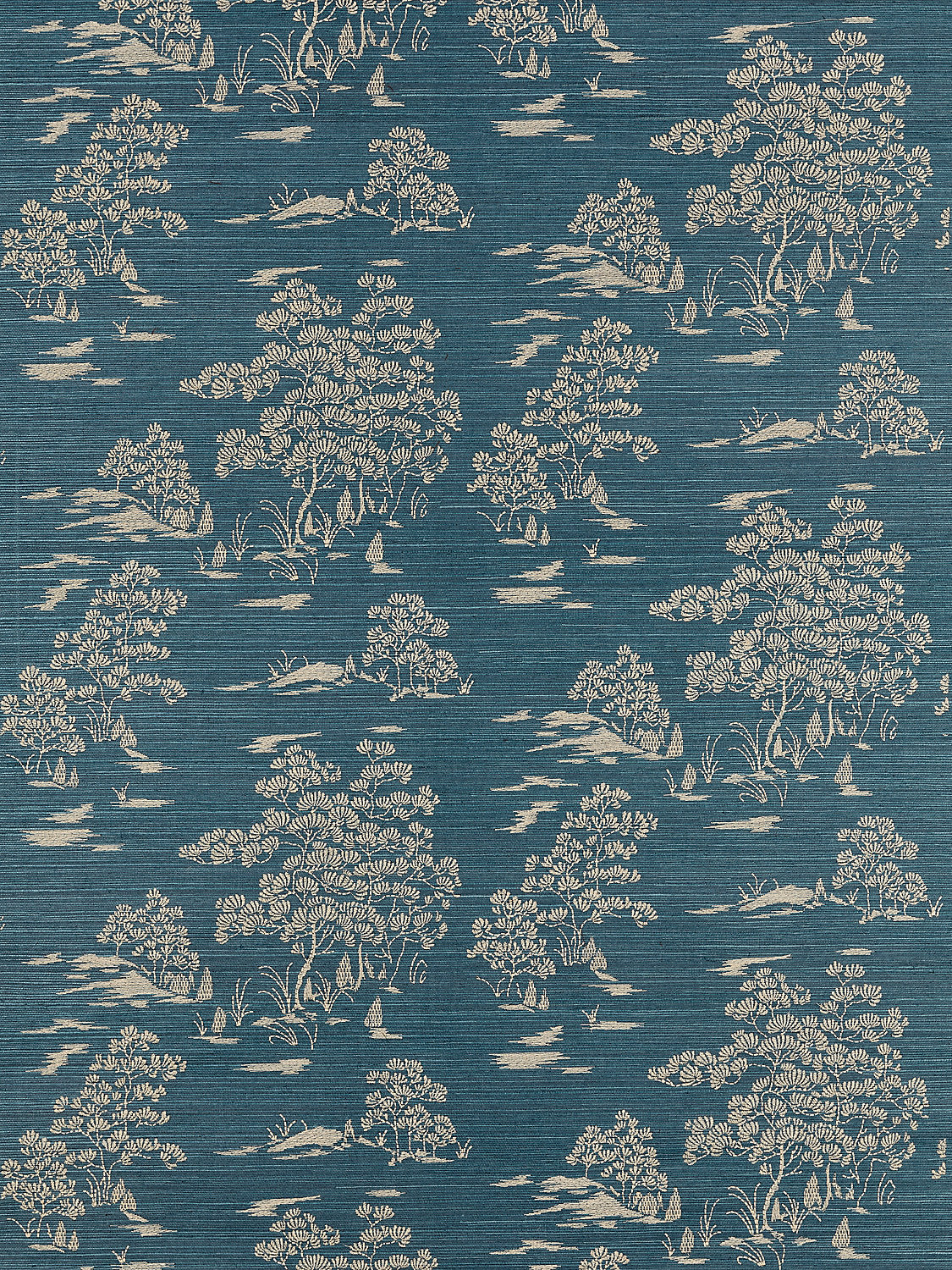 Scalamandre Katsura Embroidered Toile Peacock Wallcovering