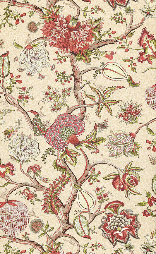 Scalamandre Pondicherry Turkey Red on Lime Fern Wallcovering