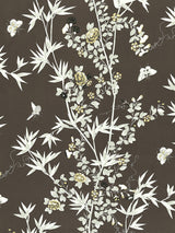 Scalamandre Jardin de Chine Print Espresso Brown White Cotton Bird Animal Botanical Foliage Chinoiserie Floral Bamboo Butterfly MSRP USD 388/y