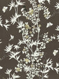 Scalamandre Jardin de Chine Print Espresso Brown White Cotton Bird Animal Botanical Foliage Chinoiserie Floral Bamboo Butterfly MSRP USD 388/y