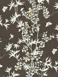 Scalamandre Jardin de Chine Print Espresso Brown White Cotton Bird Animal Botanical Foliage Chinoiserie Floral Bamboo Butterfly MSRP USD 388/y