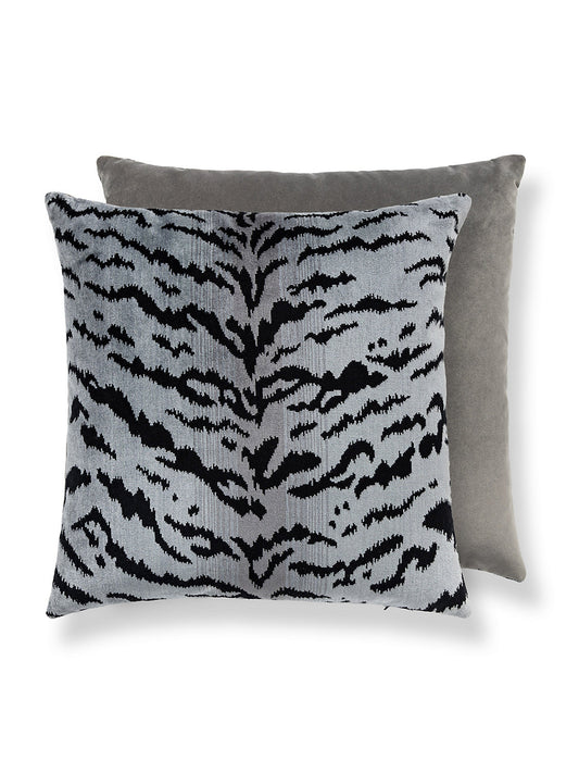 Scalamandre Tigre 22 X 22 - Silver & Black / Grey Flannel Decorative Pillow