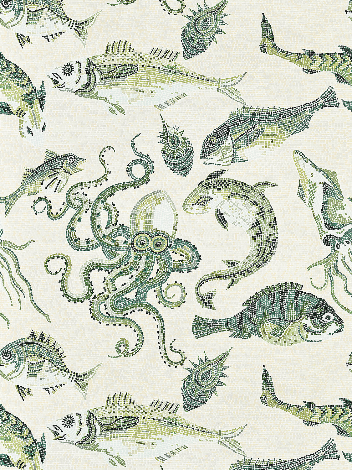 Scalamandre Mikonos Green & Eggshell Wallcovering