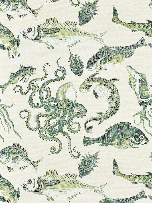 Scalamandre Mikonos Green & Eggshell Wallcovering