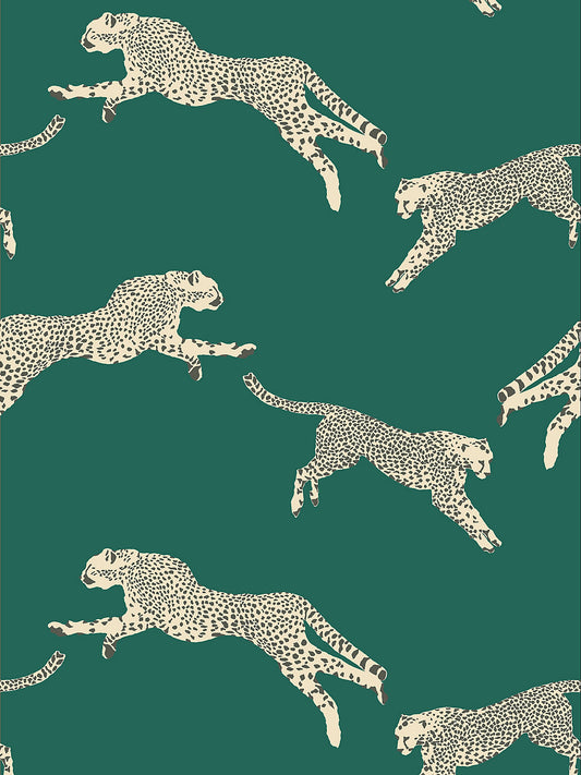 Scalamandre Leaping Cheetah Evergreen Wallcovering