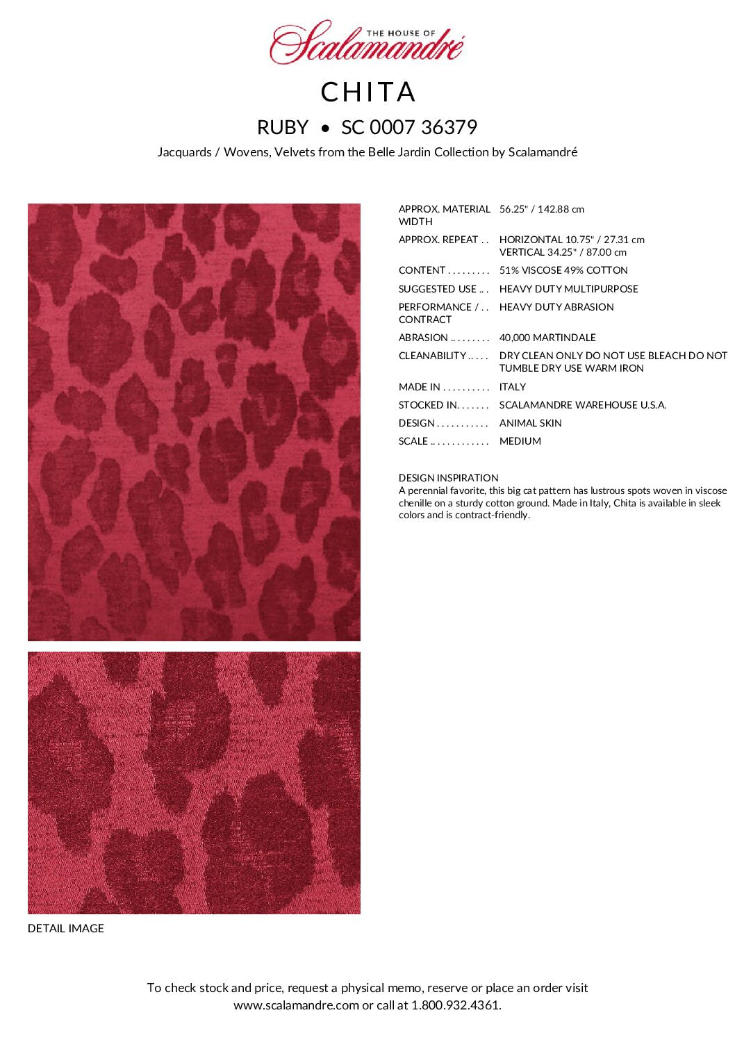 Chita Ruby Red From Scalamandre Silky &amp; Heavy Velvet MSRP USD 312/Y