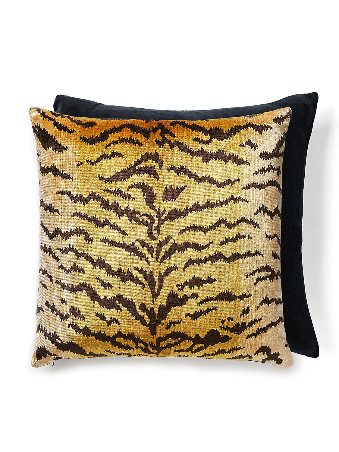 Scalamandre Tigre / Velvet 22 X 22 - Ivory, Gold & Black / Black Decorative Pillow