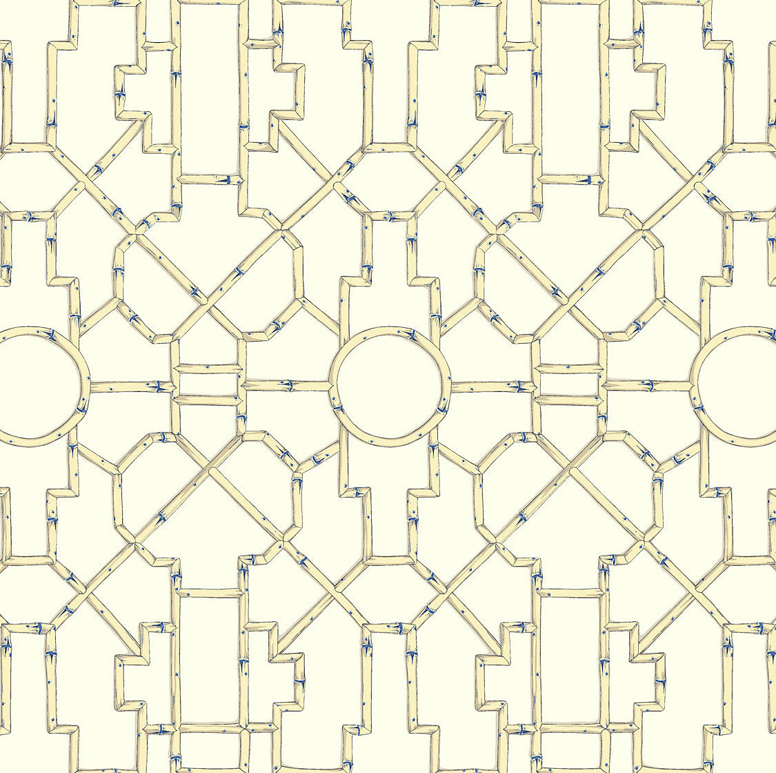 Scalamandre Baldwin Bamboo Linen & Blue on Ecru Wallcovering