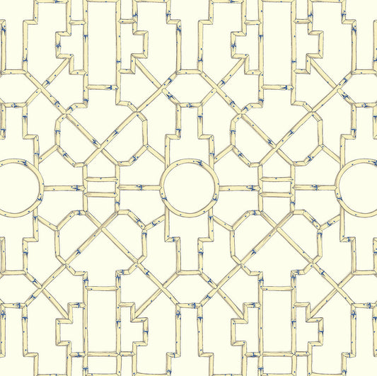 Scalamandre Baldwin Bamboo Linen & Blue on Ecru Wallcovering