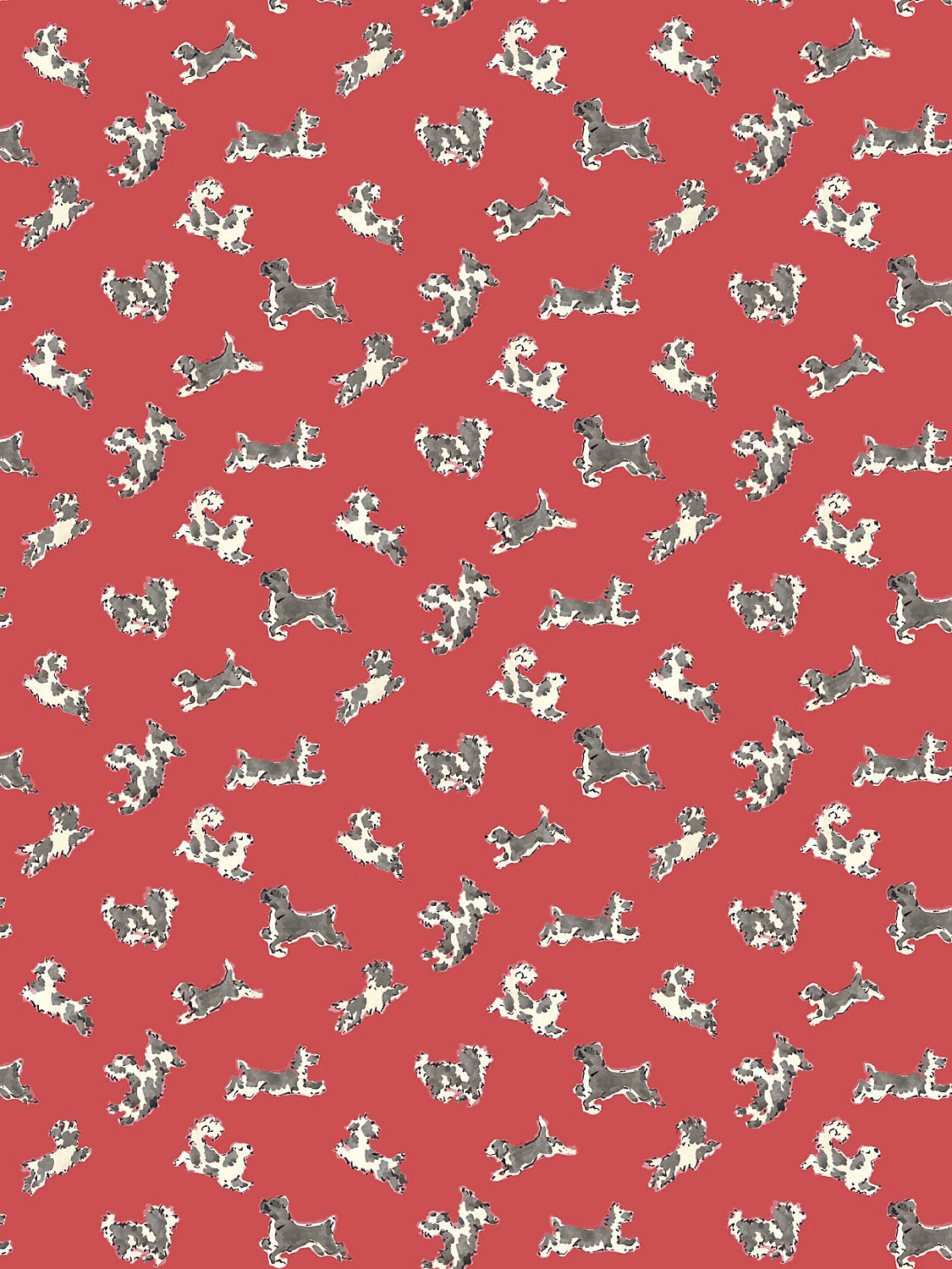 Scalamandre Fete De Chien Red Pepper and Charcoal Wallcovering