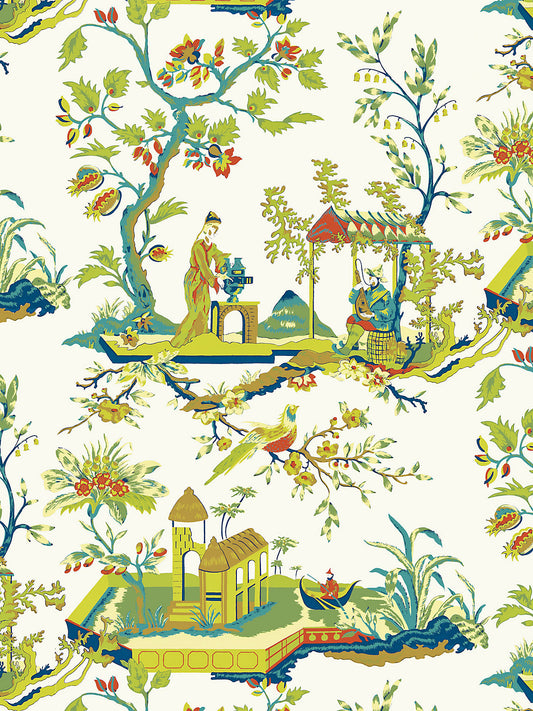 Scalamandre Ch'in Ling Multicolor on Ivory Wallcovering