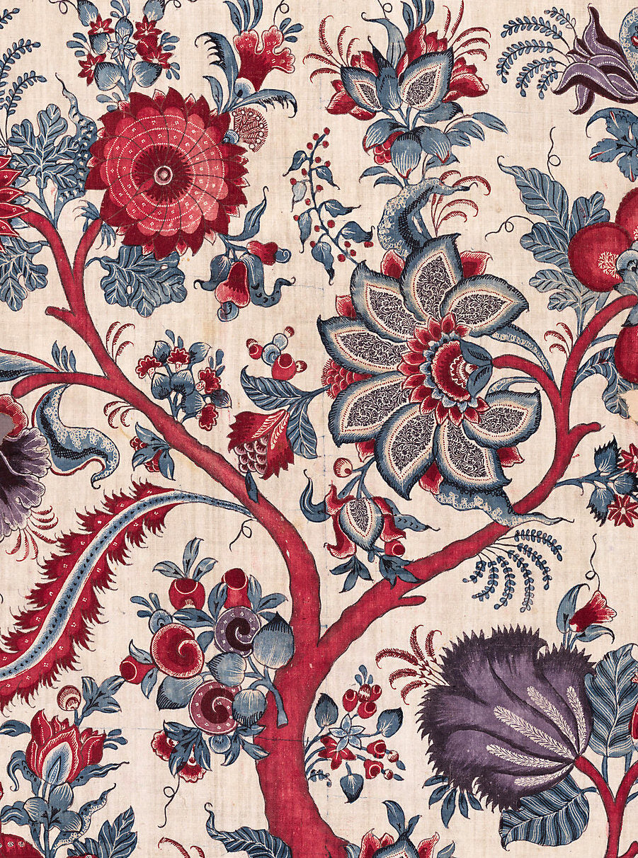 Special Order Scalamandre Metropolitan Palampore Print Linen Red Multi Floral Jacobean Tree of Life MSRP USD488/y