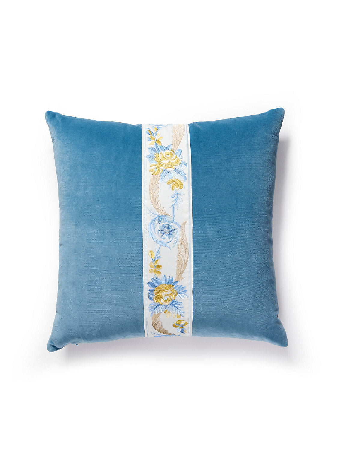 Scalamandre Reine / Linley Velvet 22 X 22 - Gold and Blue / Soldier Blue Decorative Pillow