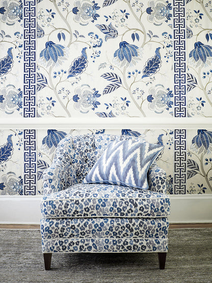 Scalamandre Adras Ikat Weave Lapis Blue White Cotton Chevron Herringbone MSRP USD150/y