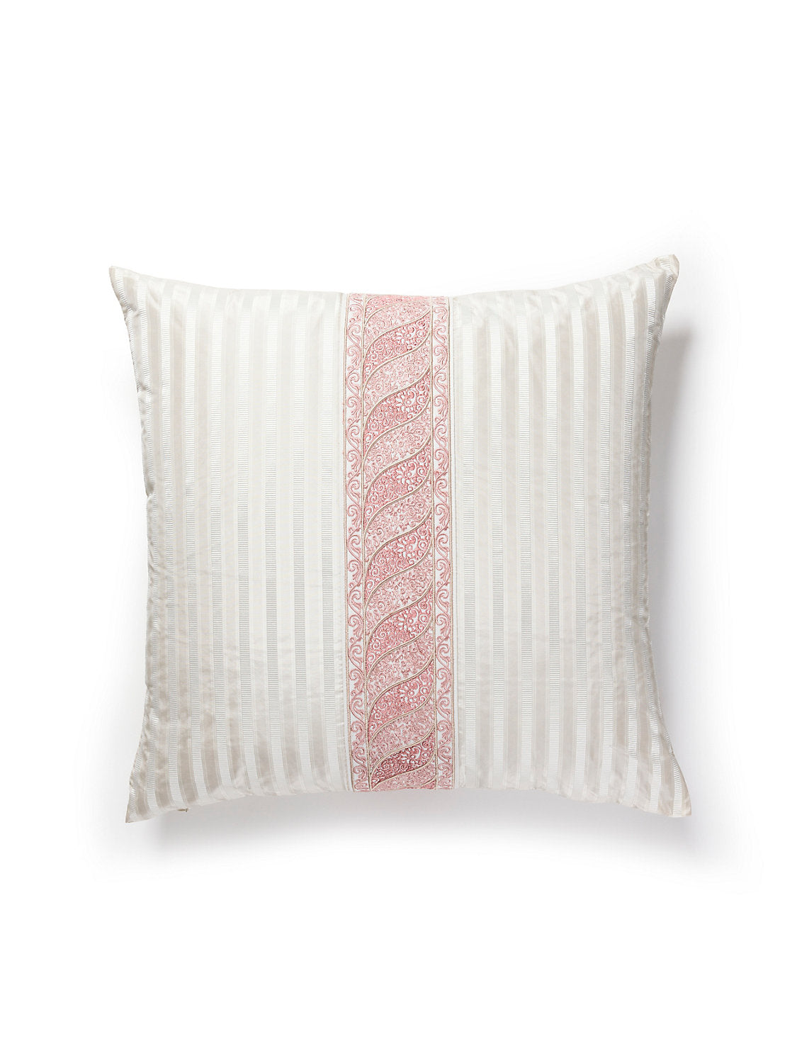 Scalamandre Paisley / Shirred Stripe 22 X 22 - French Rose / Eggshell Decorative Pillow
