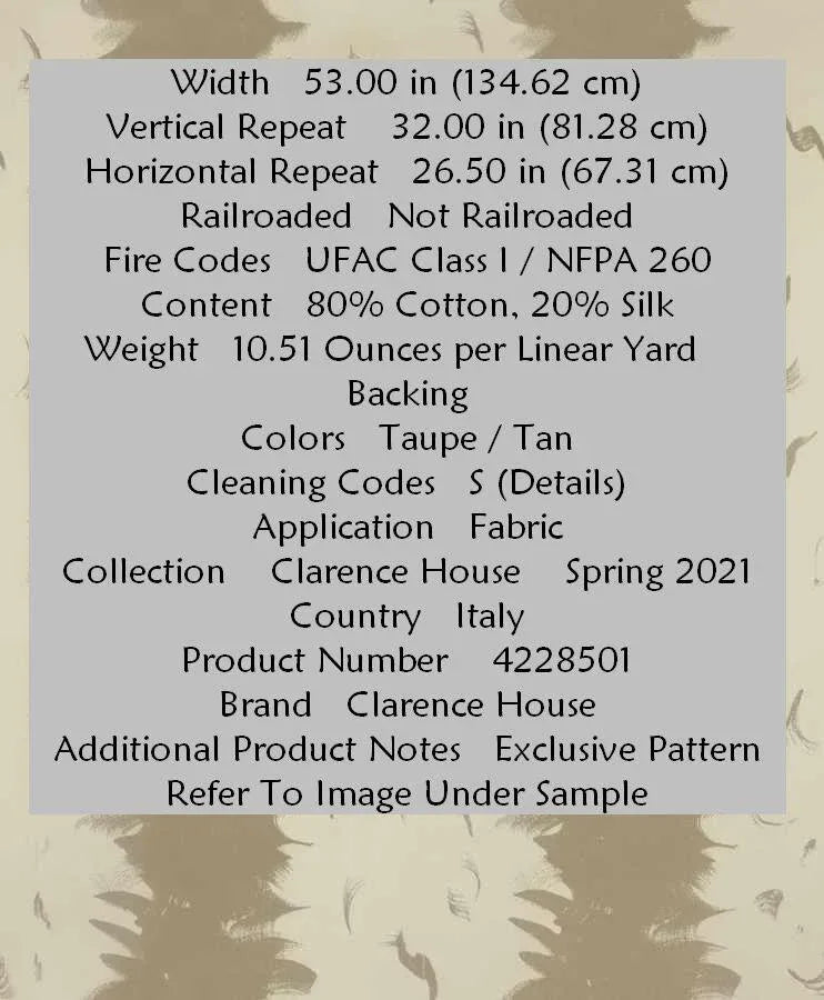 By Yd Clarence House Shuji Latte Taupe Tan Cotton Silk MSRP USD 460/Y