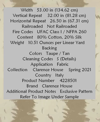 By Yd Clarence House Shuji Latte Taupe Tan Cotton Silk MSRP USD 460/Y