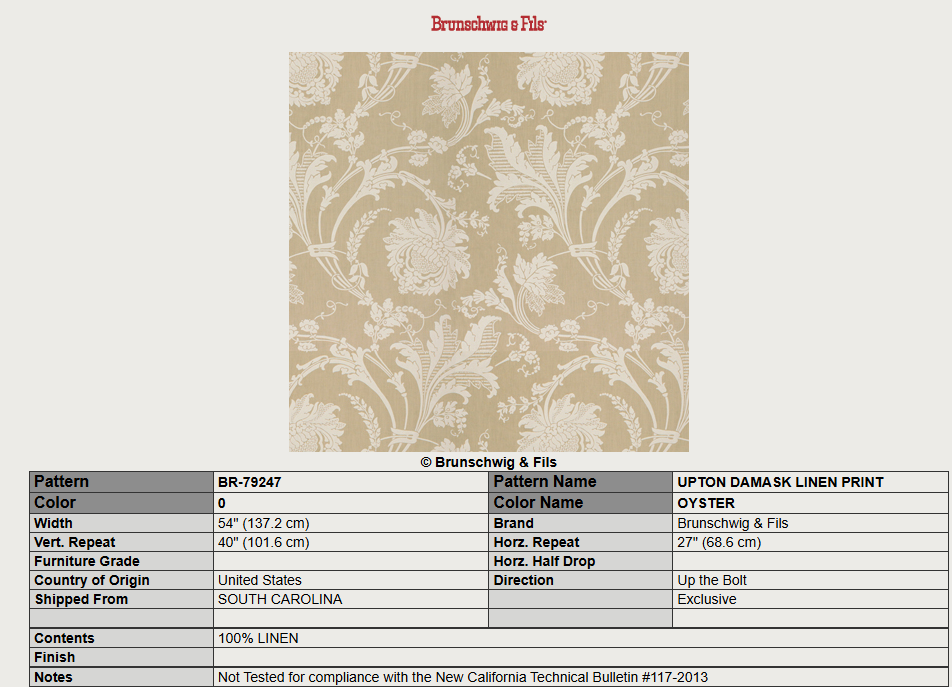 by yard Brunschwig &amp; Fils Upton Damask Linen Print Oyster White on White Heavy