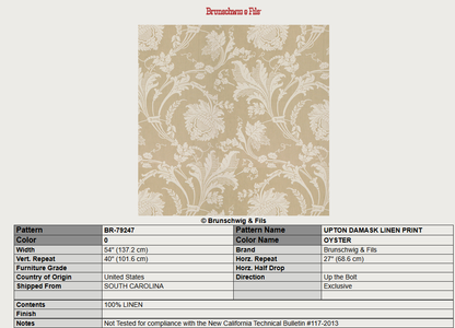 by yard Brunschwig &amp; Fils Upton Damask Linen Print Oyster White on White Heavy