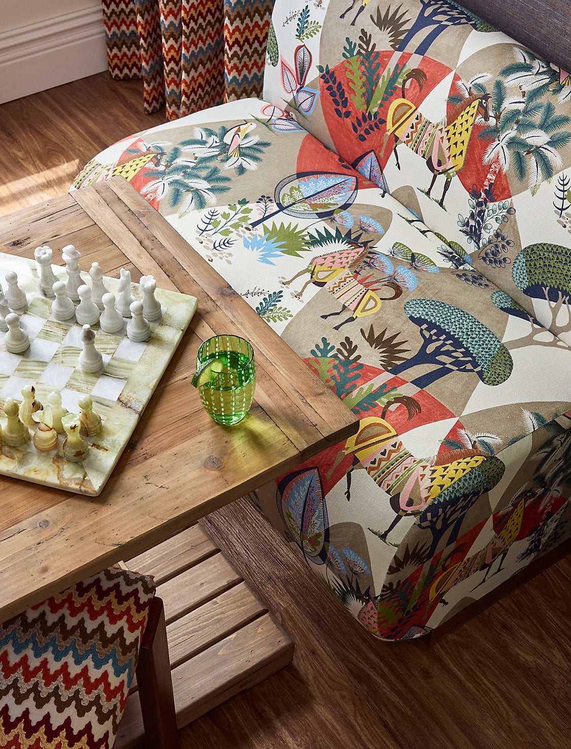 Scalamandre Llamas Red Tan Multi Bird Animal Printed Fabric-  Special Order