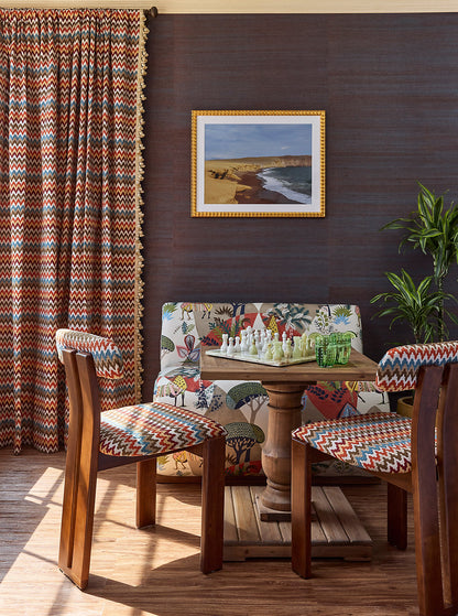 Scalamandre Llamas Red Tan Multi Bird Animal Printed Fabric-  Special Order