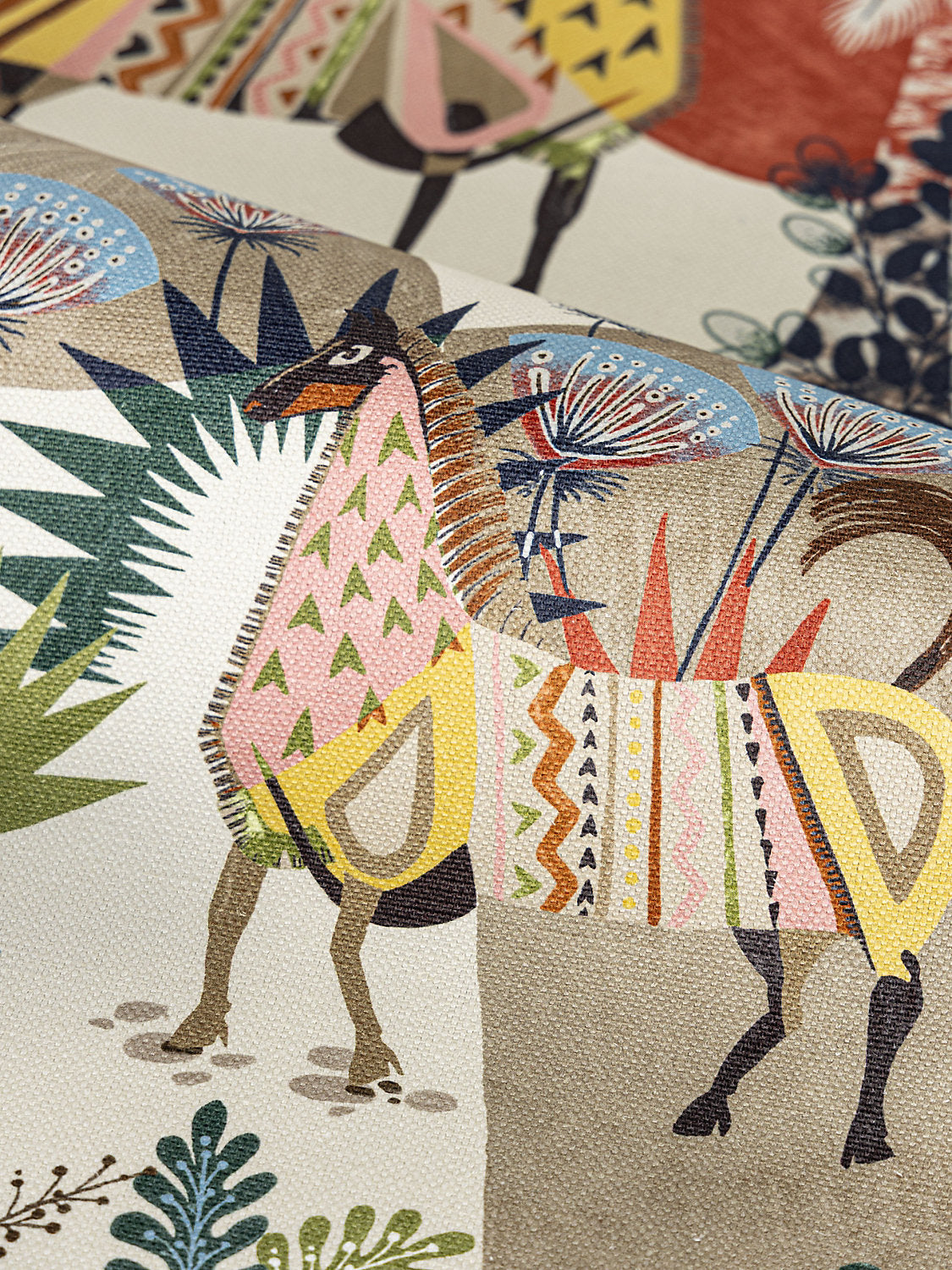 Scalamandre Llamas Red Tan Multi Bird Animal Printed Fabric-  Special Order