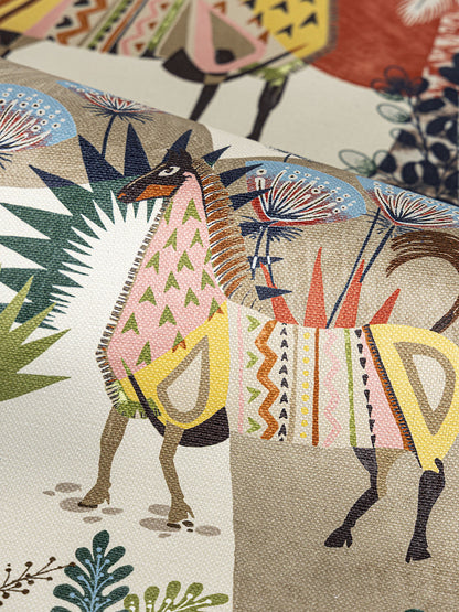 Scalamandre Llamas Red Tan Multi Bird Animal Printed Fabric-  Special Order