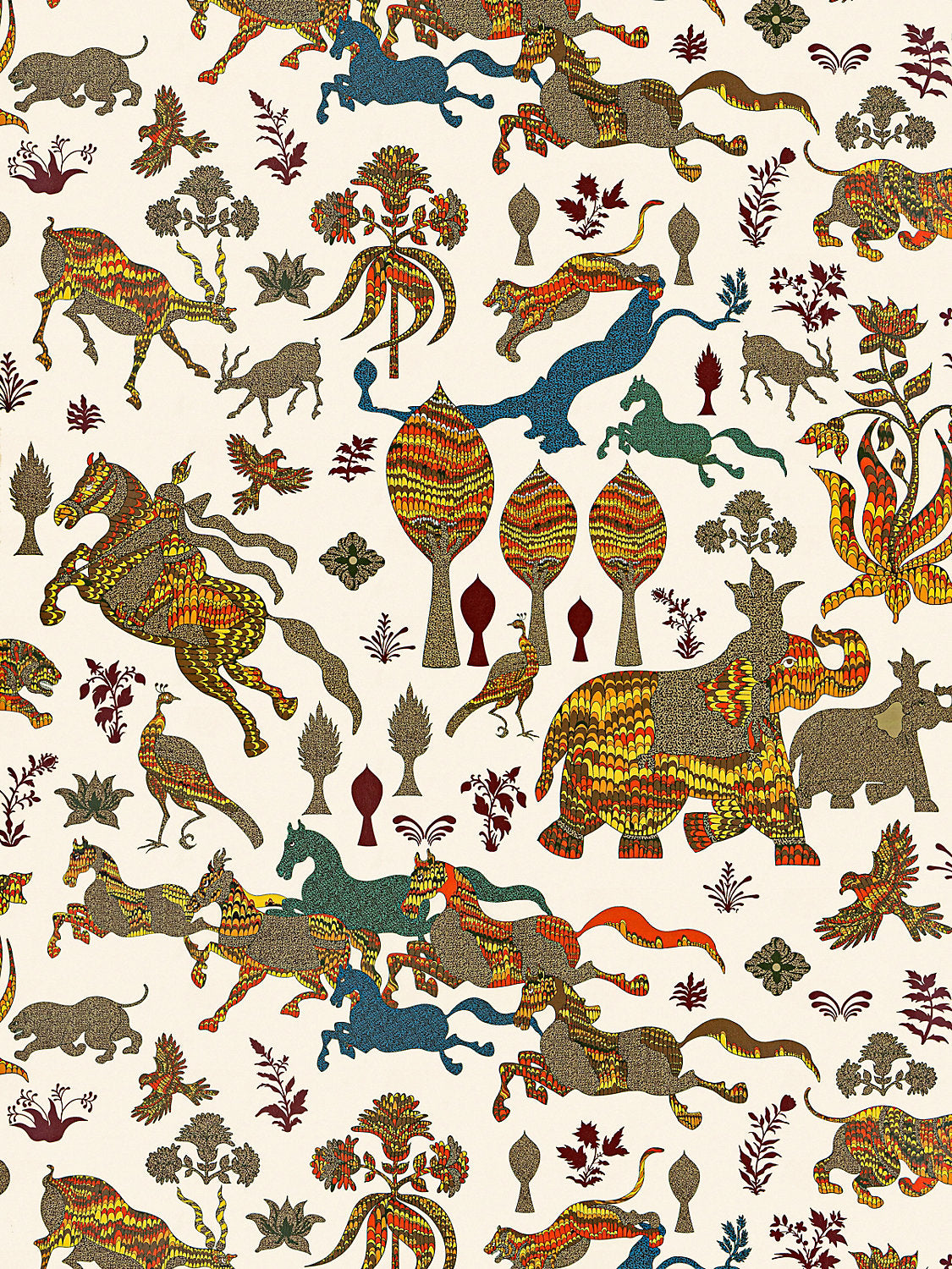 Scalamandre Legends Wallcovering Autumn Wallpaper Bird Animal  - White Brown - Special Order