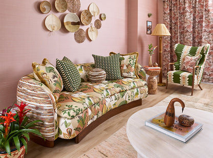 Scalamandre Llamas Leaf Terracotta Bird Animal Printed Fabric- Green -  Special Order