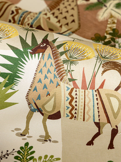 Scalamandre Llamas Leaf Terracotta Bird Animal Printed Fabric- Green -  Special Order