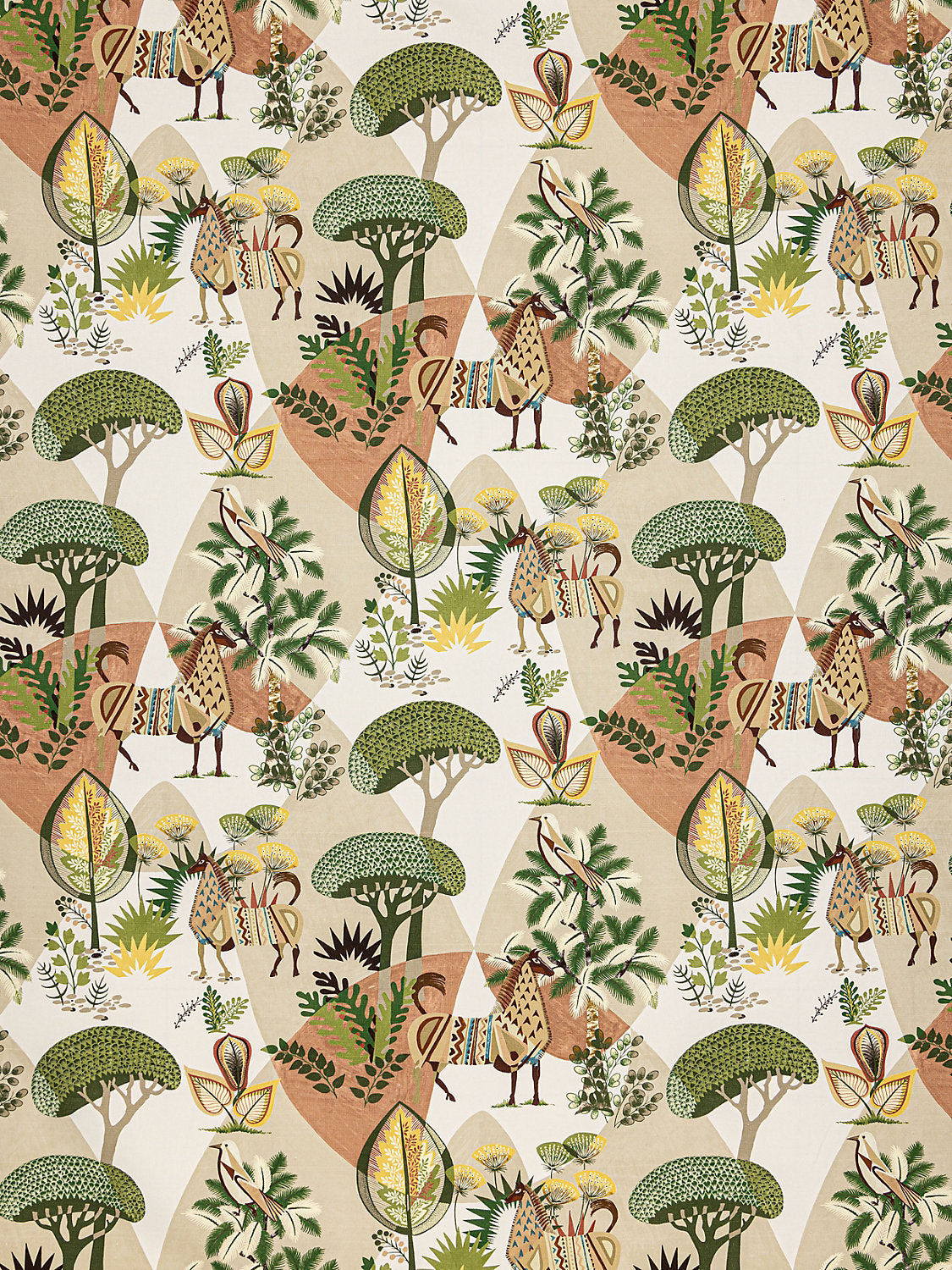 Scalamandre Llamas Leaf Terracotta Bird Animal Printed Fabric- Green -  Special Order