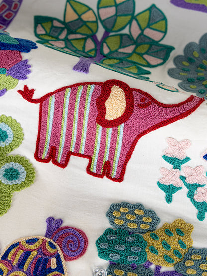 Scalamandre Nursery Crewel Pastels Novelty Embroidery Acrylic Fabric- White  - Special Order