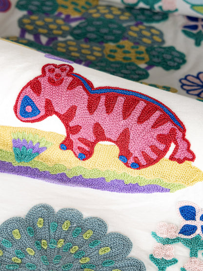 Scalamandre Nursery Crewel Pastels Novelty Embroidery Acrylic Fabric- White  - Special Order