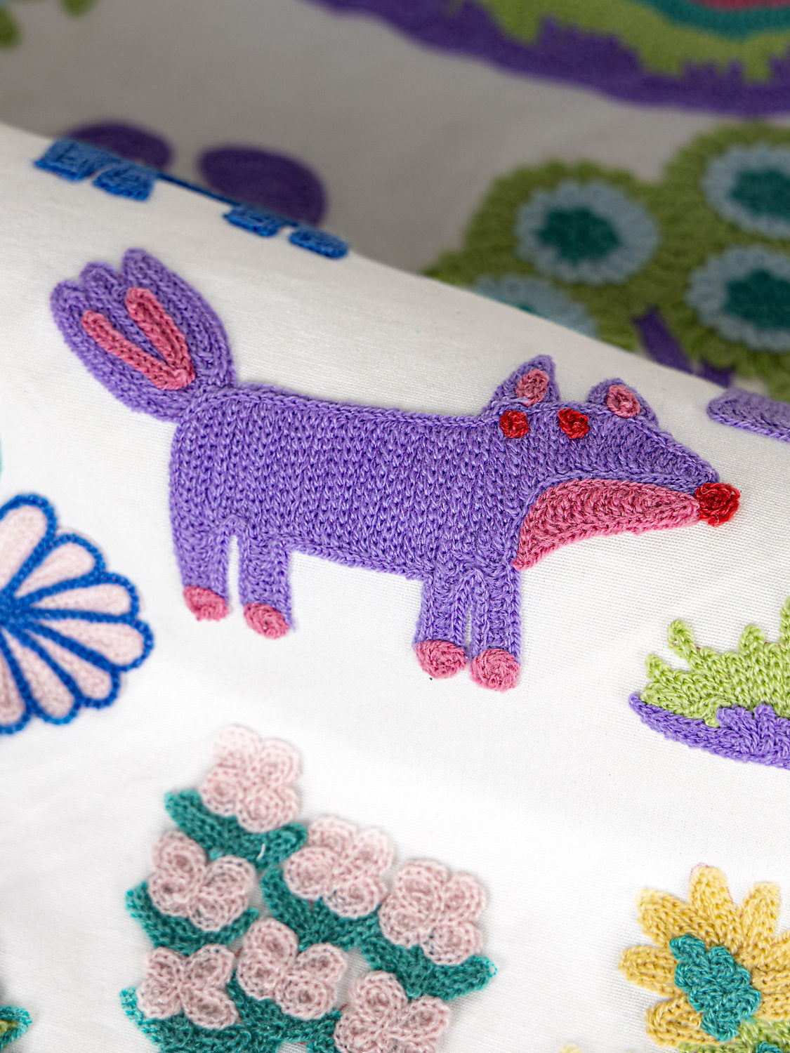 Scalamandre Nursery Crewel Pastels Novelty Embroidery Acrylic Fabric- White  - Special Order