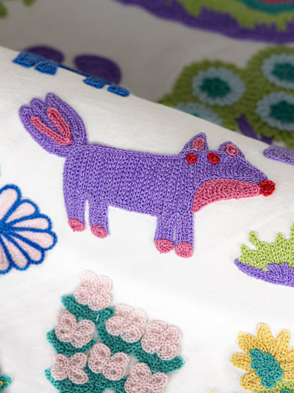 Scalamandre Nursery Crewel Pastels Novelty Embroidery Acrylic Fabric- White  - Special Order