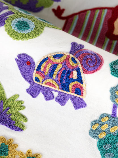 Scalamandre Nursery Crewel Pastels Novelty Embroidery Acrylic Fabric- White  - Special Order