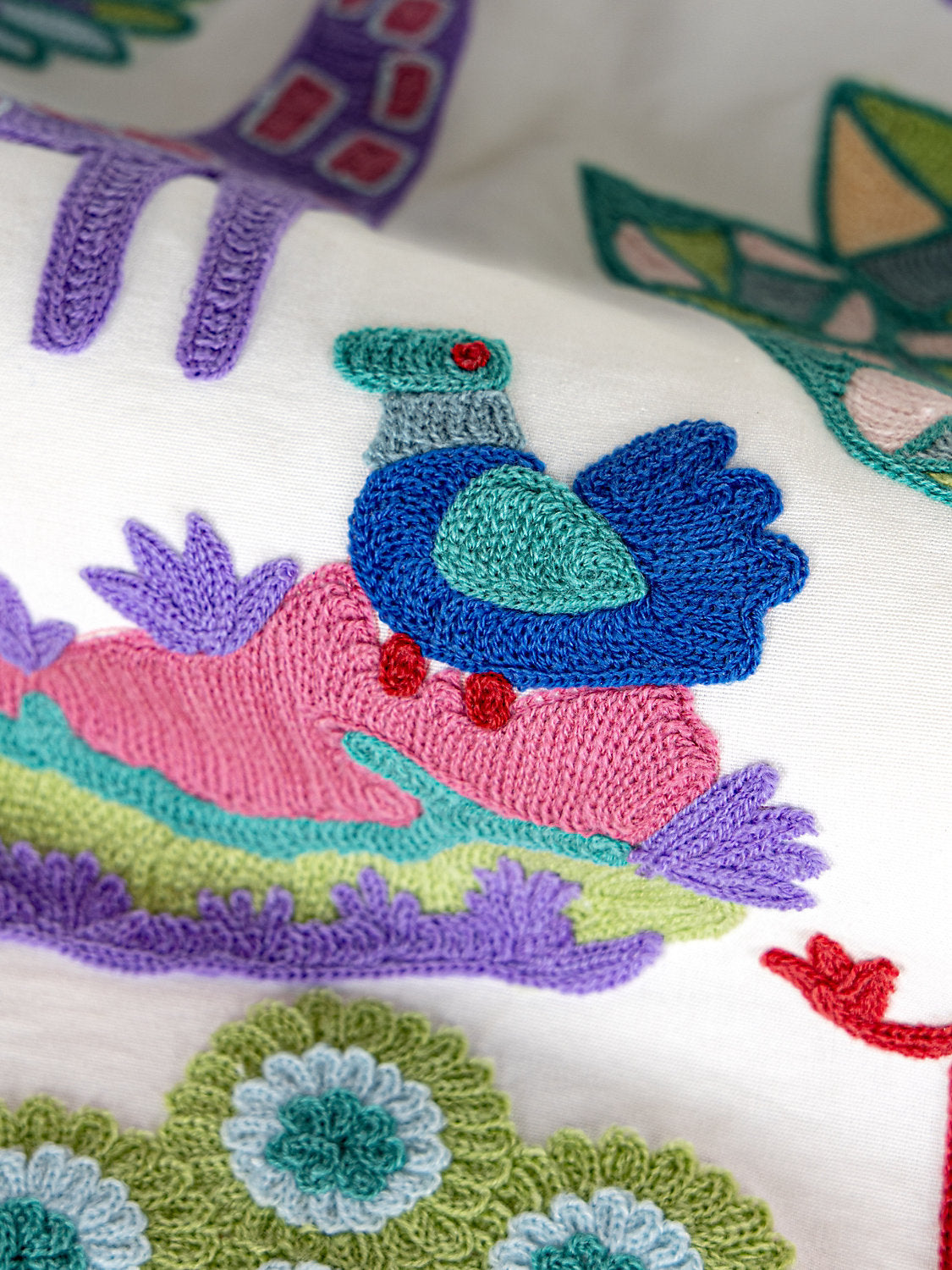 Scalamandre Nursery Crewel Pastels Novelty Embroidery Acrylic Fabric- White  - Special Order